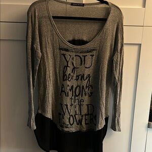 Gray Long Sleeve Top with Black Accents